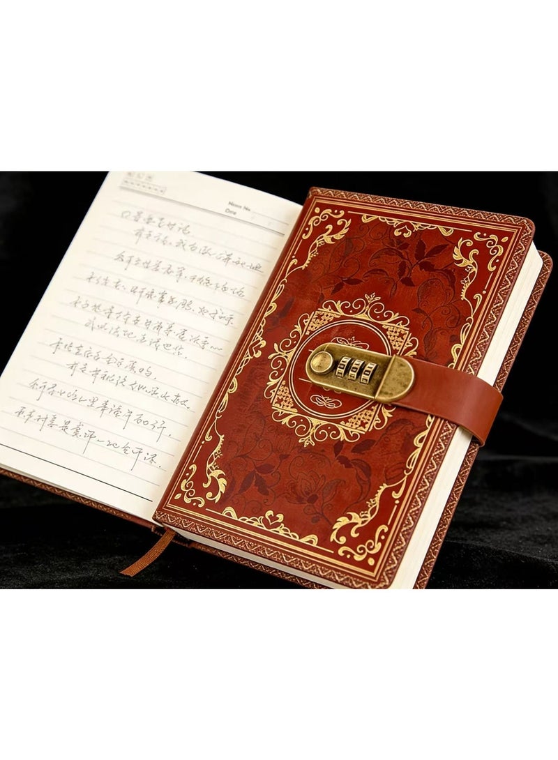 مفكرة جلدية عتيقة من مقاس A5 مزودة بقفل مكون من 3 أرقام، بتصميم كلاسيكي، مناسبة للمكتب والمدرسة، هدية، أدوات مكتبية إبداعية (بني). - Image 3